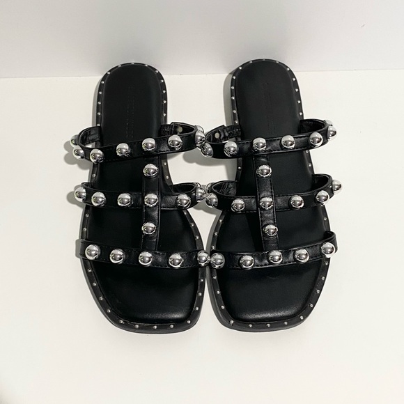 Sincerly Jules Shoes - Sincerely Jules Black & Silver Slide Sandals “Ventura”‎ size 7.5 Studded